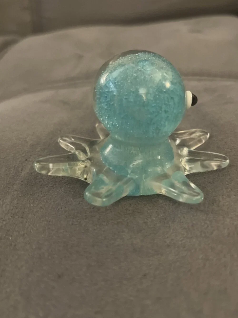 Octopus Hand Blown Art Glass Paperweight Figurine 2x3” Aqua Blue